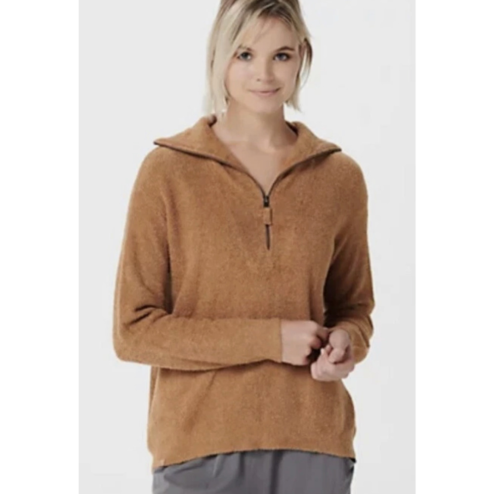 BAREFOOT DREAMS HONEY COZYCHIC LITE COASTAL HALF ZIP HI-LOW PULLOVER SWEATER L